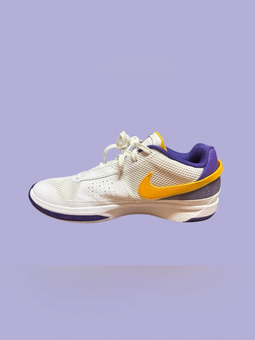 Nike Ja Morant 1 LSU Basketball PE Player Exclusive White Purple Gold Shoes 14